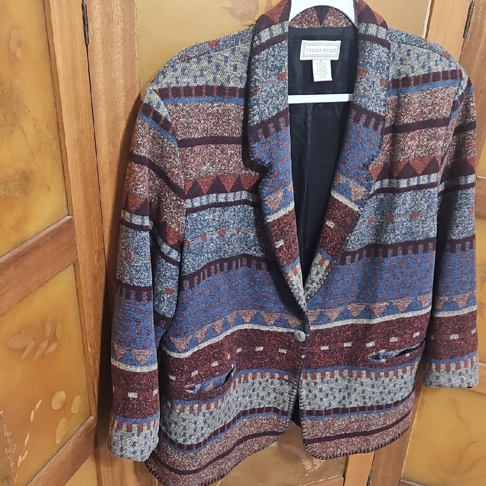Pendleton Blue and Brown Patterned Blazer - image 3